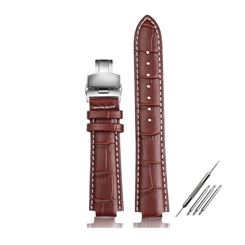 DKWOIS Armband aus echtem Leder mit Schmetterlingsverschluss, kompatibel mit Louis Vuitton Tambour Q1121 Herren Damen Q114k LV Rindslederarmband 21,12 mm 18,10 mm(Brown white silverB,18.10mm) von DKWOIS