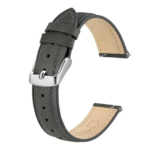 DKWOIS Damen-Uhrenarmband, 12 mm, 14 mm, 15 mm, 16 mm, 18 mm, 20 mm, Leder-Uhrenarmband, Schnellverschluss, Ersatzarmband(Grey-Silver Buckle,20mm) von DKWOIS