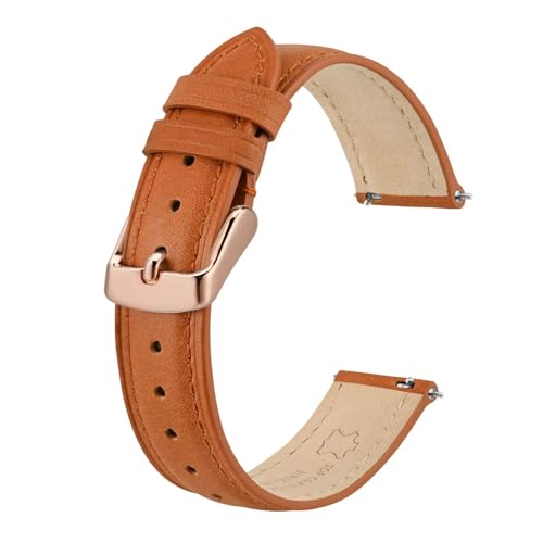 DKWOIS Damen-Uhrenarmband, 12 mm, 14 mm, 15 mm, 16 mm, 18 mm, 20 mm, Leder-Uhrenarmband, Schnellverschluss, Ersatzarmband(Orange-Rose gold,12mm) von DKWOIS