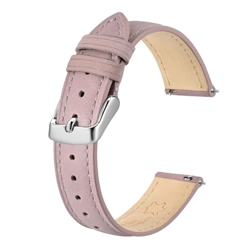 DKWOIS Damen-Uhrenarmband, 12 mm, 14 mm, 15 mm, 16 mm, 18 mm, 20 mm, Leder-Uhrenarmband, Schnellverschluss, Ersatzarmband(Pink-Silver Buckle,16mm) von DKWOIS