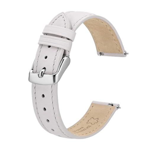 DKWOIS Damen-Uhrenarmband, 12 mm, 14 mm, 15 mm, 16 mm, 18 mm, 20 mm, Leder-Uhrenarmband, Schnellverschluss, Ersatzarmband(White-Silver Buckle,14mm) von DKWOIS