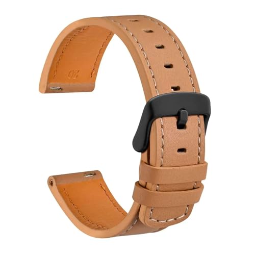 DKWOIS Echtes Leder-Uhrenarmband, 18 mm, 19 mm, 20 mm, 21 mm, 22 mm, Schnellverschluss-Armband, Ersatz for Herren, Schwarz, Braun, Aprikose(Apricot-Black Buckle,20mm) von DKWOIS