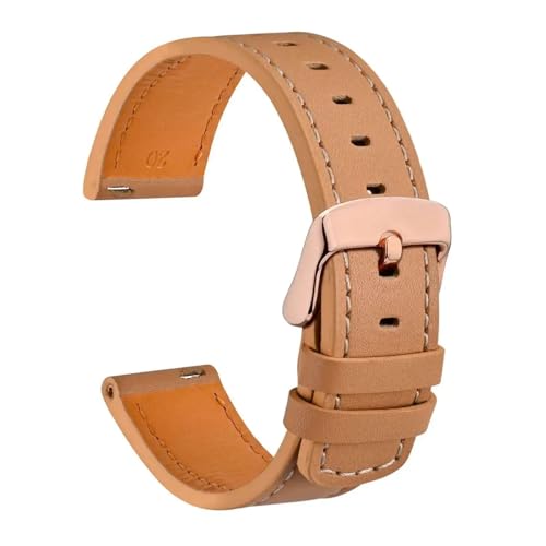 DKWOIS Echtes Leder-Uhrenarmband, 18 mm, 19 mm, 20 mm, 21 mm, 22 mm, Schnellverschluss-Armband, Ersatz for Herren, Schwarz, Braun, Aprikose(Apricot-Rosegold,20mm) von DKWOIS