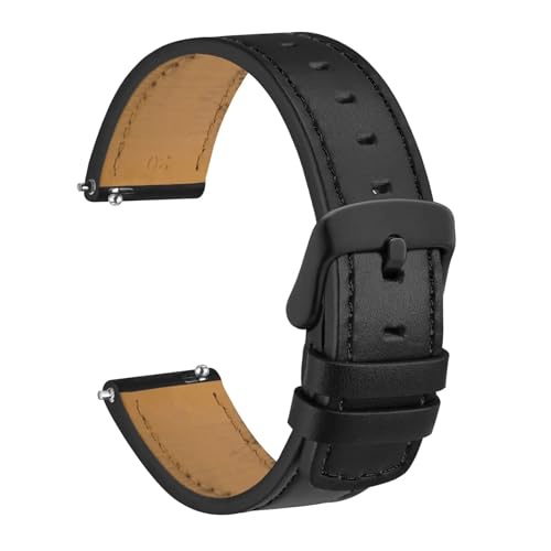 DKWOIS Echtes Leder-Uhrenarmband, 18 mm, 19 mm, 20 mm, 21 mm, 22 mm, Schnellverschluss-Armband, Ersatz for Herren, Schwarz, Braun, Aprikose(Black-Black Buckle,22mm) von DKWOIS