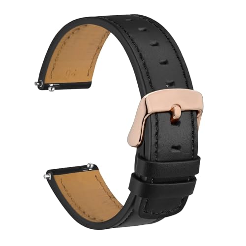 DKWOIS Echtes Leder-Uhrenarmband, 18 mm, 19 mm, 20 mm, 21 mm, 22 mm, Schnellverschluss-Armband, Ersatz for Herren, Schwarz, Braun, Aprikose(Black-Rosegold,18mm) von DKWOIS