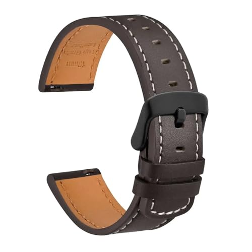 DKWOIS Echtes Leder-Uhrenarmband, 18 mm, 19 mm, 20 mm, 21 mm, 22 mm, Schnellverschluss-Armband, Ersatz for Herren, Schwarz, Braun, Aprikose(Dark Brown-Black,21mm) von DKWOIS