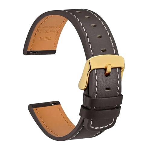 DKWOIS Echtes Leder-Uhrenarmband, 18 mm, 19 mm, 20 mm, 21 mm, 22 mm, Schnellverschluss-Armband, Ersatz for Herren, Schwarz, Braun, Aprikose(Dark Brown-Gold,22mm) von DKWOIS
