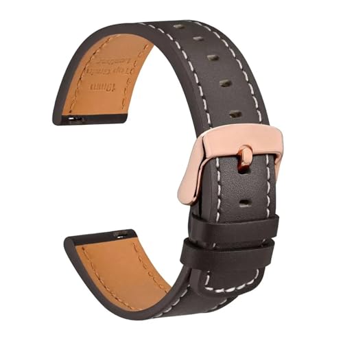 DKWOIS Echtes Leder-Uhrenarmband, 18 mm, 19 mm, 20 mm, 21 mm, 22 mm, Schnellverschluss-Armband, Ersatz for Herren, Schwarz, Braun, Aprikose(Dark Brown-Rosegold,20mm) von DKWOIS