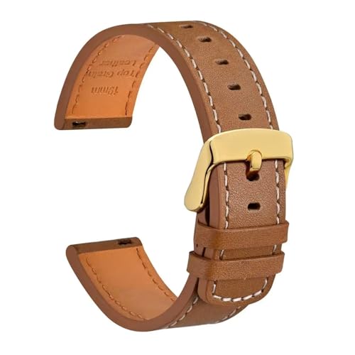 DKWOIS Echtes Leder-Uhrenarmband, 18 mm, 19 mm, 20 mm, 21 mm, 22 mm, Schnellverschluss-Armband, Ersatz for Herren, Schwarz, Braun, Aprikose(Gold Brown-Gold,22mm) von DKWOIS