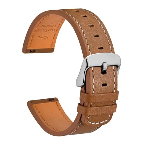 DKWOIS Echtes Leder-Uhrenarmband, 18 mm, 19 mm, 20 mm, 21 mm, 22 mm, Schnellverschluss-Armband, Ersatz for Herren, Schwarz, Braun, Aprikose(Gold Brown-Silver,22mm) von DKWOIS