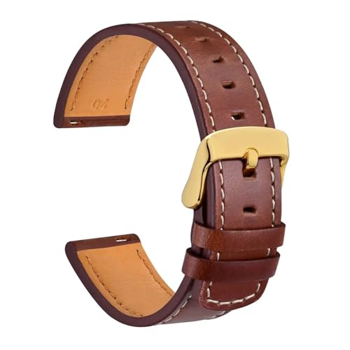 DKWOIS Echtes Leder-Uhrenarmband, 18 mm, 19 mm, 20 mm, 21 mm, 22 mm, Schnellverschluss-Armband, Ersatz for Herren, Schwarz, Braun, Aprikose(Red Brown-Gold,19mm) von DKWOIS