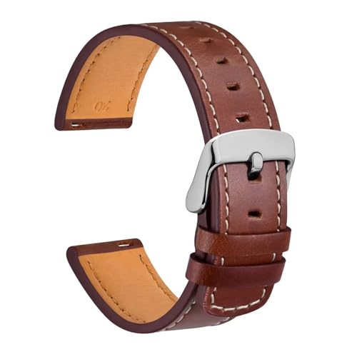 DKWOIS Echtes Leder-Uhrenarmband, 18 mm, 19 mm, 20 mm, 21 mm, 22 mm, Schnellverschluss-Armband, Ersatz for Herren, Schwarz, Braun, Aprikose(Red Brown-Silver,19mm) von DKWOIS