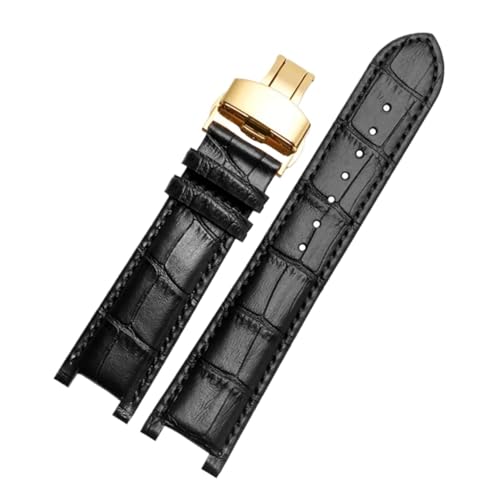 DKWOIS Gekerbtes Leder-Uhrenarmband, 20 x 11 mm, 22 x 13 mm, kompatibel mit GC Guess Passa Lleathe, wasserdichter Uhrenkette for Herren und Damen(Black-gold,20x11mm) von DKWOIS