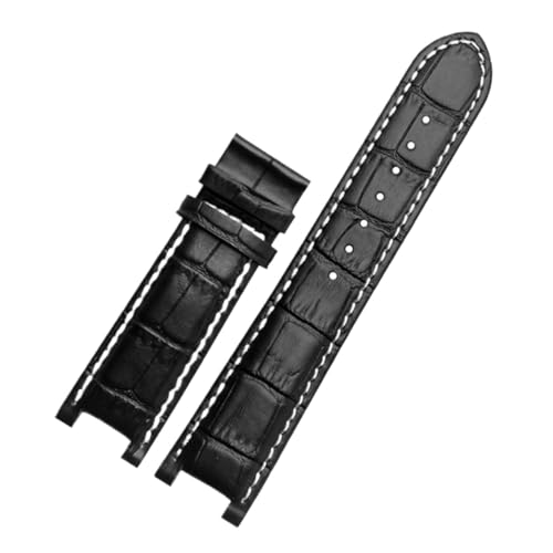 DKWOIS Gekerbtes Leder-Uhrenarmband, 20 x 11 mm, 22 x 13 mm, kompatibel mit GC Guess Passa Lleathe, wasserdichter Uhrenkette for Herren und Damen(Black white- no,22x13mm) von DKWOIS
