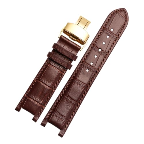 DKWOIS Gekerbtes Leder-Uhrenarmband, 20 x 11 mm, 22 x 13 mm, kompatibel mit GC Guess Passa Lleathe, wasserdichter Uhrenkette for Herren und Damen(Brown-gold,22x13mm) von DKWOIS