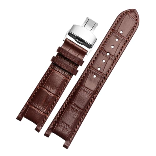 DKWOIS Gekerbtes Leder-Uhrenarmband, 20 x 11 mm, 22 x 13 mm, kompatibel mit GC Guess Passa Lleathe, wasserdichter Uhrenkette for Herren und Damen(Brown-silver,22x13mm) von DKWOIS