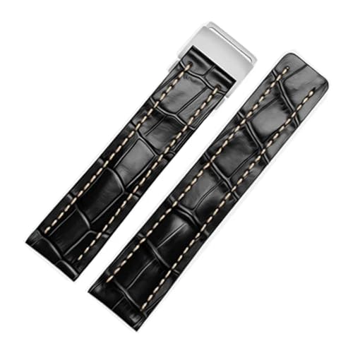 DKWOIS Kalbsleder-Uhrenarmbänder kompatibel mit Breitling-Uhrenarmband, Lederarmband, Schwarz, Braun, Blau, Gürtel, Uhrenarmband Masculino(Black 01,22mmSilver Buckle) von DKWOIS