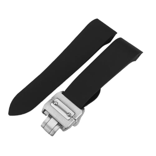 DKWOIS Kompatibel mit Cartier Santos 100 W2020007, wasserdichtes Gummi-Uhrenarmband, 25 mm, schwarzes, weiches Silikon, Edelstahl-Uhrenschnalle(Black steel) von DKWOIS
