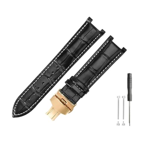 DKWOIS Kompatibel mit Gucci Men Women Guess Concave Interface Echtes Leder Solid Steel Butterfly Buckle Ya133309 Rindsleder 2022 mm Uhrenarmband(Black blac-GD-B1,20x11mm) von DKWOIS