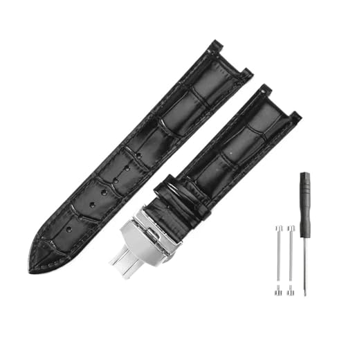 DKWOIS Kompatibel mit Gucci Men Women Guess Concave Interface Echtes Leder Solid Steel Butterfly Buckle Ya133309 Rindsleder 2022 mm Uhrenarmband(Black black-ST-B1,22x13mm) von DKWOIS