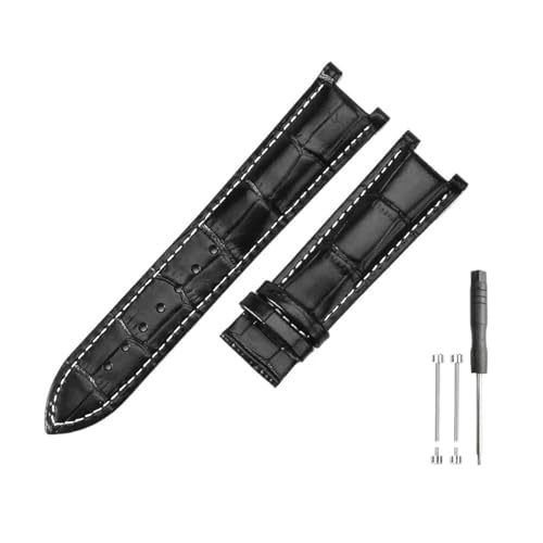DKWOIS Kompatibel mit Gucci Men Women Guess Concave Interface Echtes Leder Solid Steel Butterfly Buckle Ya133309 Rindsleder 2022 mm Uhrenarmband(Black white-No,20x11mm) von DKWOIS