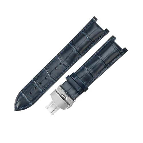 DKWOIS Kompatibel mit Gucci Men Women Guess Concave Interface Echtes Leder Solid Steel Butterfly Buckle Ya133309 Rindsleder 2022 mm Uhrenarmband(Blue blue-ST-B1,22x13mm) von DKWOIS