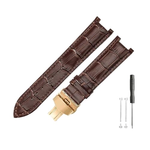 DKWOIS Kompatibel mit Gucci Men Women Guess Concave Interface Echtes Leder Solid Steel Butterfly Buckle Ya133309 Rindsleder 2022 mm Uhrenarmband(Brown brown-GD-B1,22x13mm) von DKWOIS