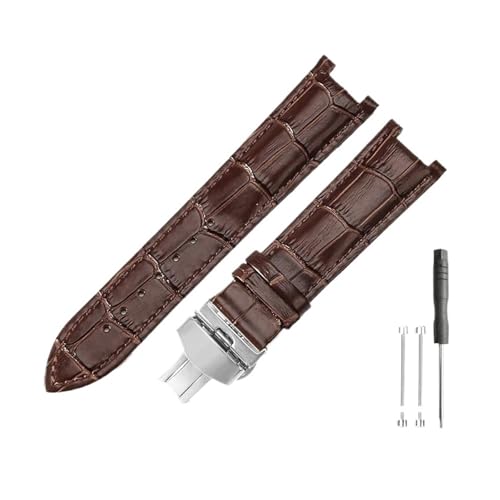 DKWOIS Kompatibel mit Gucci Men Women Guess Concave Interface Echtes Leder Solid Steel Butterfly Buckle Ya133309 Rindsleder 2022 mm Uhrenarmband(Brown brown-ST-B1,20x11mm) von DKWOIS
