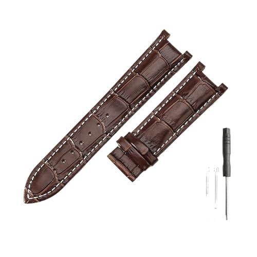 DKWOIS Kompatibel mit Gucci Men Women Guess Concave Interface Echtes Leder Solid Steel Butterfly Buckle Ya133309 Rindsleder 2022 mm Uhrenarmband(Brown white-No,20x11mm) von DKWOIS