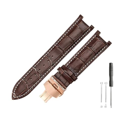 DKWOIS Kompatibel mit Gucci Men Women Guess Concave Interface Echtes Leder Solid Steel Butterfly Buckle Ya133309 Rindsleder 2022 mm Uhrenarmband(Brown white-RS-B1,20x11mm) von DKWOIS