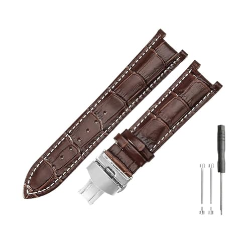 DKWOIS Kompatibel mit Gucci Men Women Guess Concave Interface Echtes Leder Solid Steel Butterfly Buckle Ya133309 Rindsleder 2022 mm Uhrenarmband(Brown white-ST-B1,22x13mm) von DKWOIS
