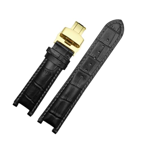 DKWOIS Lederarmband, kompatibel mit GC 22 x 13 mm, 20 x 11 mm, gekerbtes Armband mit Edelstahl-Schmetterlingsschnalle. Herren- und Damen-Uhrengürtel(Black gold,22-13mm) von DKWOIS