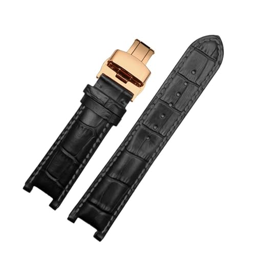DKWOIS Lederarmband, kompatibel mit GC 22 x 13 mm, 20 x 11 mm, gekerbtes Armband mit Edelstahl-Schmetterlingsschnalle. Herren- und Damen-Uhrengürtel(Black rose gold,22-13mm) von DKWOIS