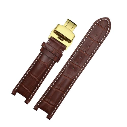 DKWOIS Lederarmband, kompatibel mit GC 22 x 13 mm, 20 x 11 mm, gekerbtes Armband mit Edelstahl-Schmetterlingsschnalle. Herren- und Damen-Uhrengürtel(Brown white gold,22-13mm) von DKWOIS