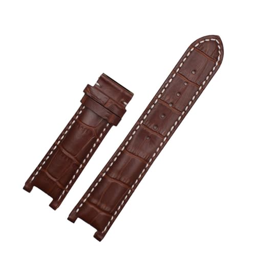 DKWOIS Lederarmband, kompatibel mit GC 22 x 13 mm, 20 x 11 mm, gekerbtes Armband mit Edelstahl-Schmetterlingsschnalle. Herren- und Damen-Uhrengürtel(Brown white no,22-13mm) von DKWOIS