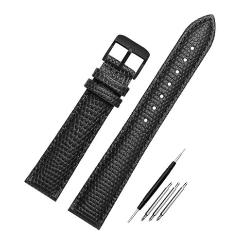 DKWOIS Modisches Uhrenarmband aus Eidechsenleder, kompatibel mit GC YA126.4 Armani AR11067 AR1674 Seagull 719.403LK Damenuhrenarmband 14 16 18 20 mm(Black-black,18mm) von DKWOIS