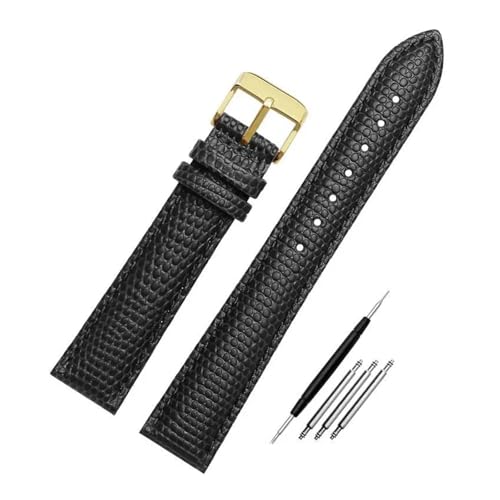 DKWOIS Modisches Uhrenarmband aus Eidechsenleder, kompatibel mit GC YA126.4 Armani AR11067 AR1674 Seagull 719.403LK Damenuhrenarmband 14 16 18 20 mm(Black-gold,20mm) von DKWOIS
