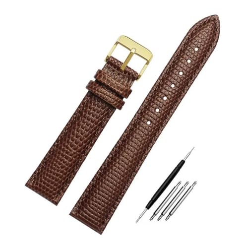 DKWOIS Modisches Uhrenarmband aus Eidechsenleder, kompatibel mit GC YA126.4 Armani AR11067 AR1674 Seagull 719.403LK Damenuhrenarmband 14 16 18 20 mm(Brown-gold,14mm) von DKWOIS