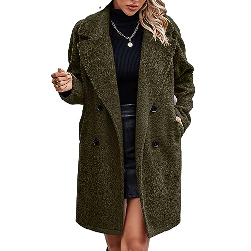 Zweireihiger Mantel für Damen, Wintermantel für Damen, Reine Farbe, Lange Ärmel, Umlegekragen für die Arbeit (S) von DKaony