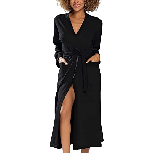 DKaren Women's Bademantel Damen Frottee ohne Kapuze Melisa Clothes, Schwarz, S von DKaren