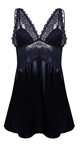 DKaren Damen Nachthemd | Alexandra | aus Satin | Größen XS-2XL 100% Polyester | S Marine von DKaren