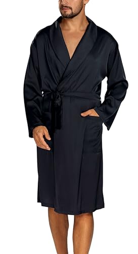 DKaren Herren-Bademantel Morgenmantel aus Satin Kimono mit langen Ärmeln (Schwarz, M) von DKaren