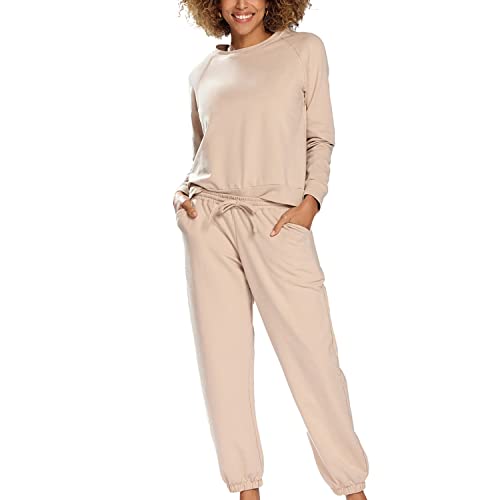 DKaren Jogginganzug Damen set Baumwolle Wenezja - Damen Jogginganzug Damen Trainingsanzug - Jogginganzug Damen Große Größen - Damen Jogginganzug Set Trainingsanzug Damen L Beige von DKaren