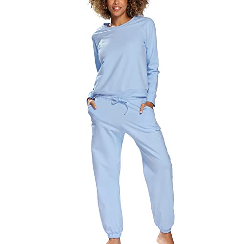 DKaren Jogginganzug Damen set Baumwolle Wenezja - Damen Jogginganzug Damen Trainingsanzug - Jogginganzug Damen Große Größen - Damen Jogginganzug Set Trainingsanzug Damen L Hellblau von DKaren