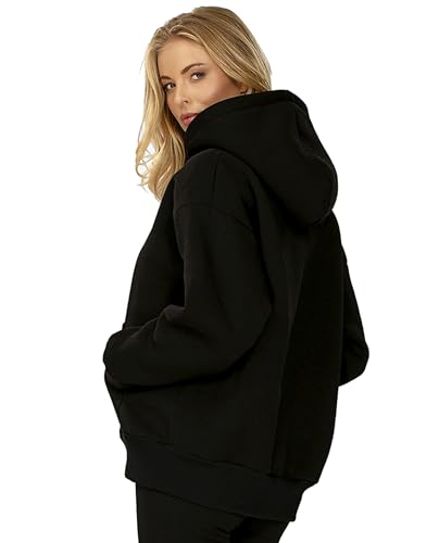DKaren Kapuzenpullover für Damen - Kuscheliger Fleece Hoodie mit Kängurutasche, ideal für Freizeit, Sport und gemütliche Tage im Herbst und Winter (S, Schwarz) von DKaren