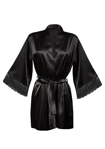 DKaren Morgenmantel Damen Leicht XXL - Kurz Bademantel "Adela" - Kimono Perfekt nach einem Bad oder zum Entspannen zu Hause - Schwarz von DKaren