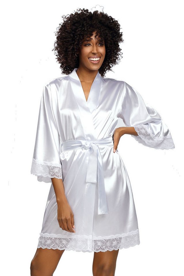 DKaren Morgenmantel Damen Satin Morgenmantel Kimono Bademantel Kurz Spitze von DKaren