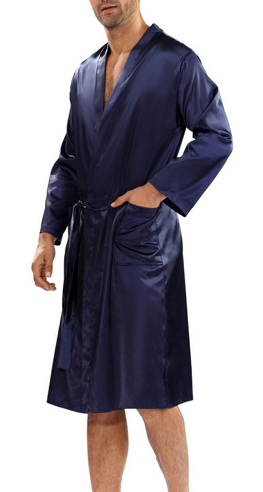 DKaren Morgenmantel Herren Satin Morgenmantel Bademantel Kimono 130cm, Polyester, Kimono-Kragen, Bindeband von DKaren