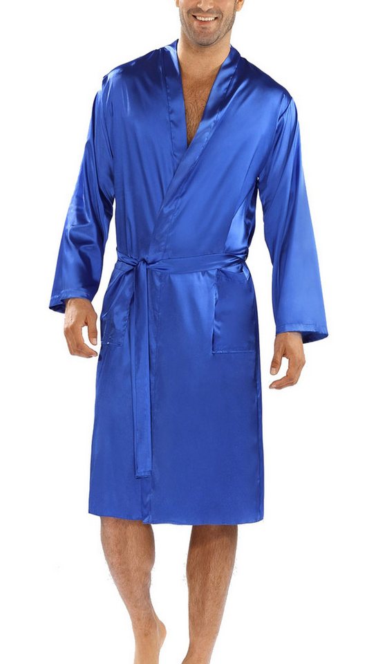 DKaren Morgenmantel Herren Satin Morgenmantel Bademantel Kimono 130cm, Polyester, Kimono-Kragen, Bindeband von DKaren