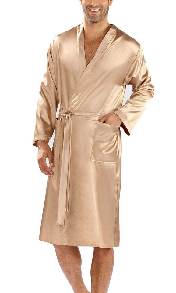 DKaren Morgenmantel Herren Satin Morgenmantel Bademantel Kimono 130cm, Polyester, Kimono-Kragen, Bindeband von DKaren